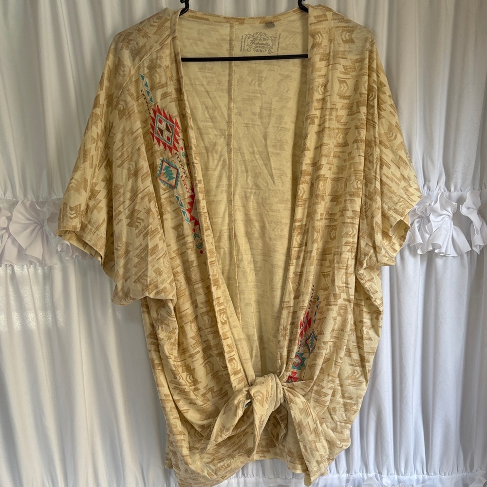 Aztec Print & Embroidered Short Sleeve Cardigan